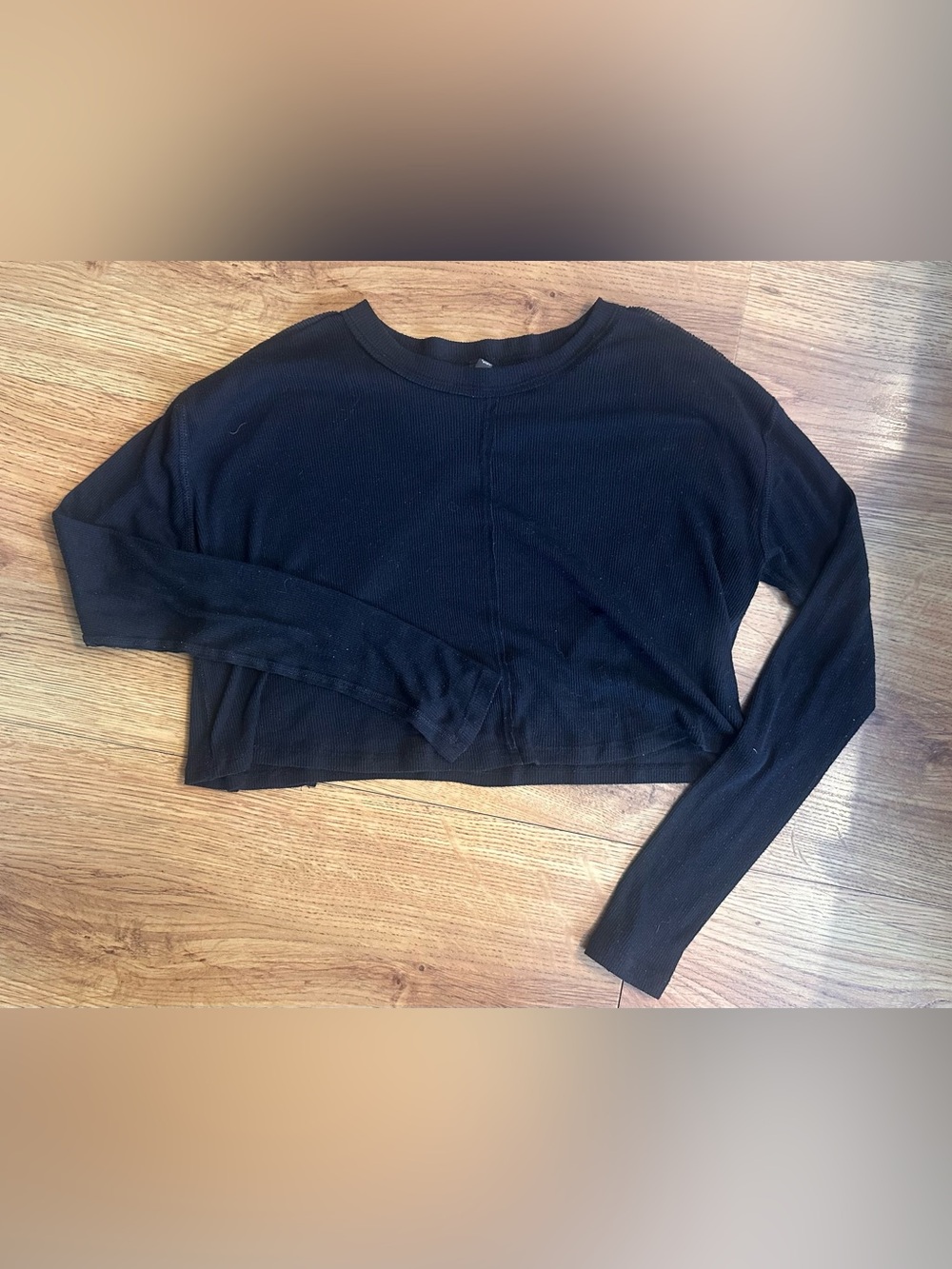 FP Movement by Free People Black Ribbed Long-Sleeve Cropped Top